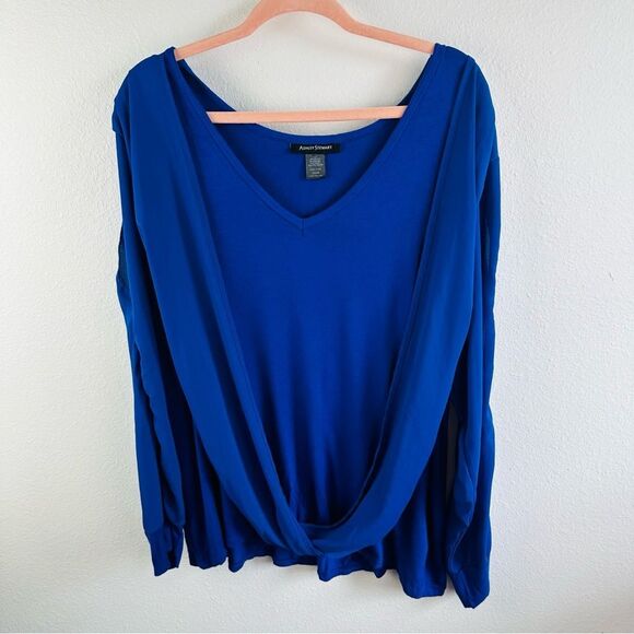 Ashley Stewart Royal Blue Mixed Media Open Long Sleeve Blouse Size 22/24 - Picture 1 of 4